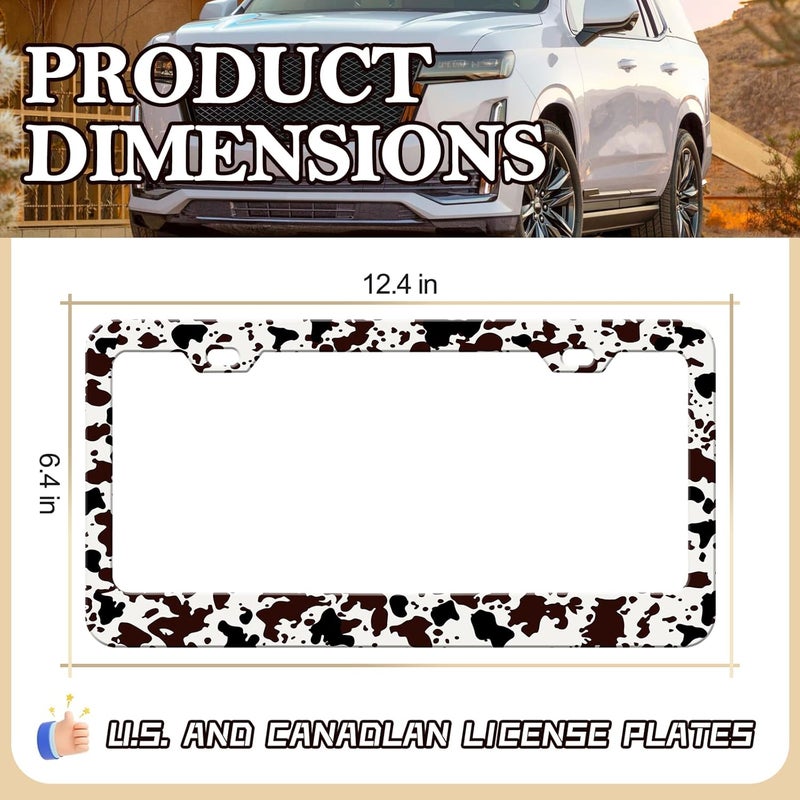 LIN KANG 2PCS Brown Cow Print License Plate Frames, Cute Animal Spots Aluminum Metal License Plate Holder Covers, Rust-Proof Waterproof Car Decorative Tag Frames for Standard US 12x6 Inch - Image 2